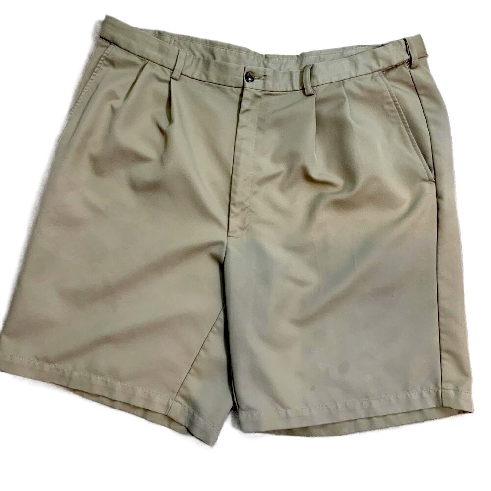 Haggar Mens Tan Pleated‎ Front Casual Performance Academia Preppy Golf Shorts 40